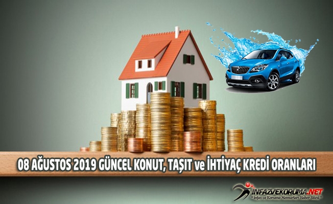 08 Ağustos 2019 Tarihli Güncel Konut, Taşıt ve İhtiyaç Kredi Oranları