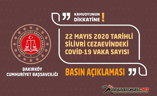 Bakırköy Cumhuriyet Başsavcılığı 22 Mayıs 2020 Tarihli Silivri Cezaevindeki Covid-19 Vaka Sayısı Basın Açıklaması